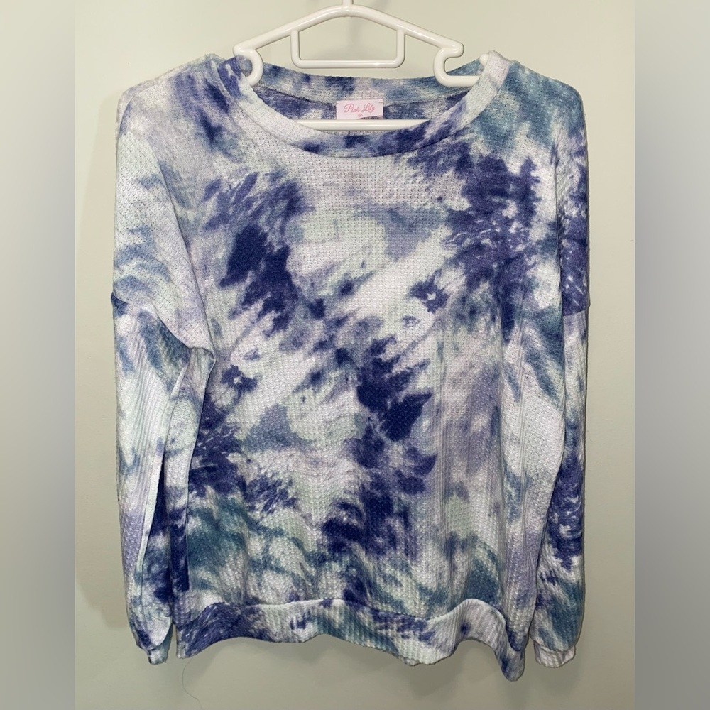 Pink Lily Tie-Dye Long Sleeve Waffle Top